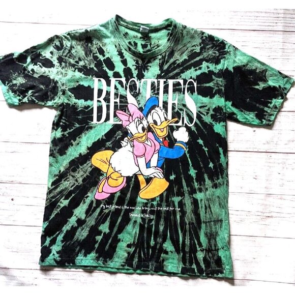 Queen T-shirt Men Besties Donald & Daisy Tie Dye Green Knit Crew Painted Size L - Picture 3 of 9